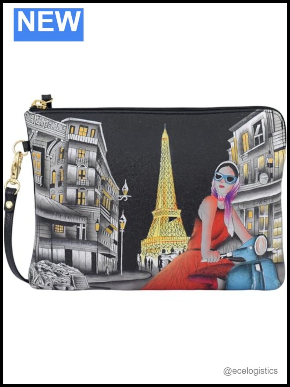 Hand-Painted Genuine Leather Organizer Wristlet Wallet with Key Fob